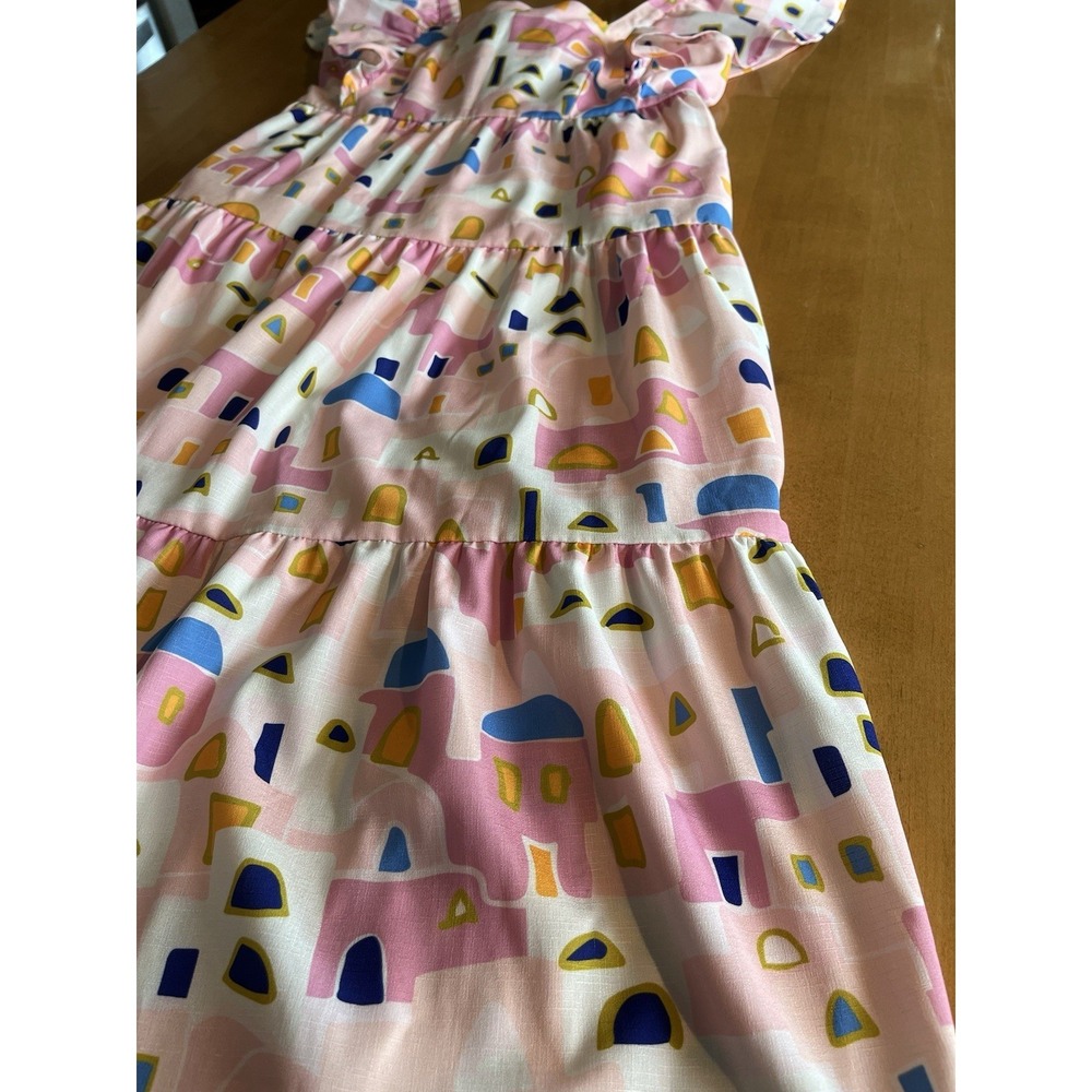 Crosby By Mollie Burch Women's Dress Geometric Pink Sundress‎ Tie Back MIDI Sz S - Picture 4 of 8
